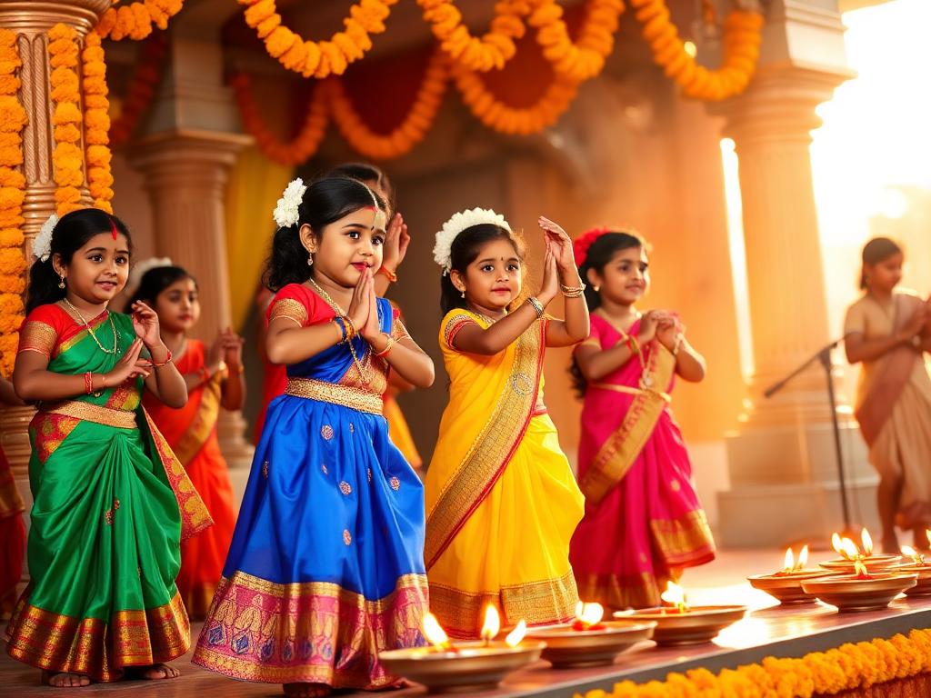 Children performing a cultural dance at a Janmashtami celebration
